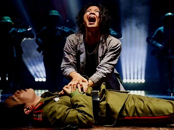 Eva Noblezada as Kim and Kwang Ho Hong as Thuy in the London revival of MISS SAIGON (Photo credit: Matthew Murphy)