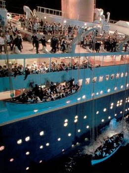 The ship sinks in the film of  TITANIC
