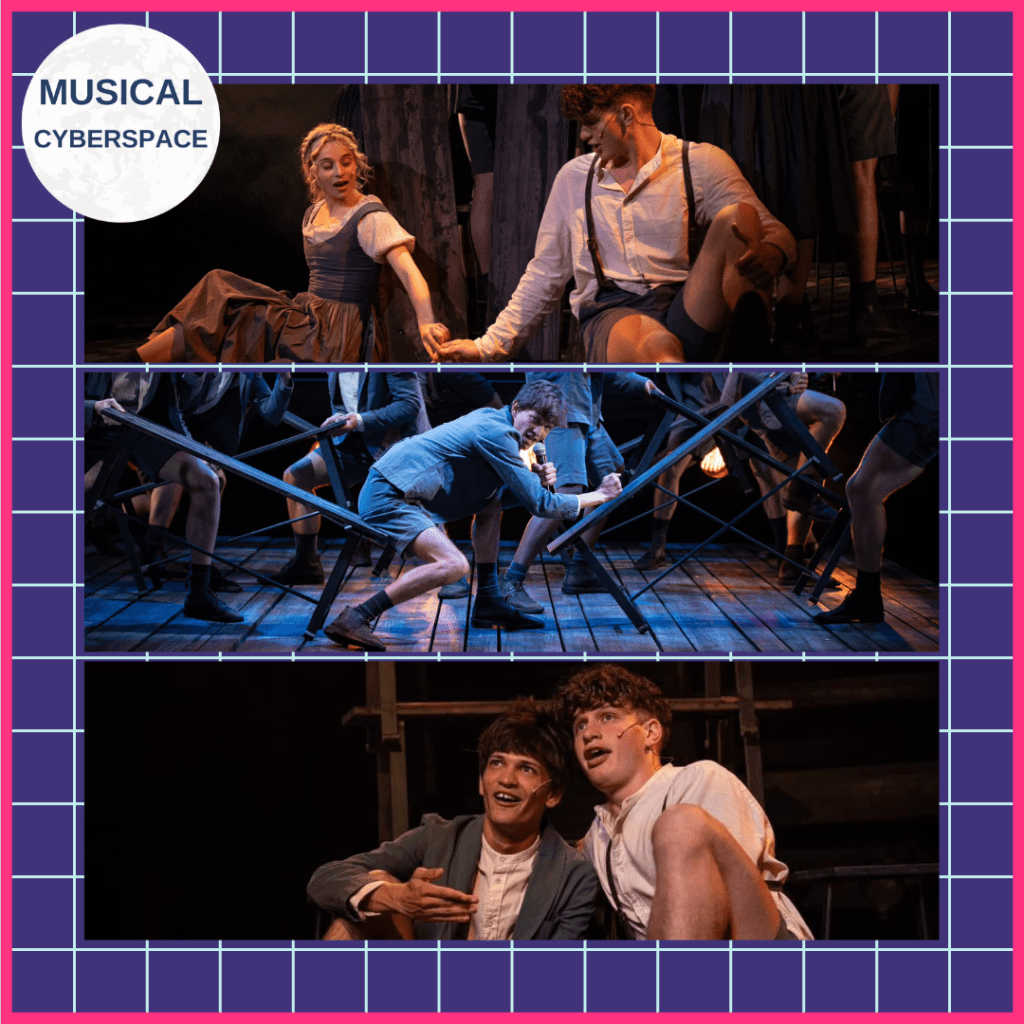 Dylan Janse van Rensburg as Melchior (top and bottom) along with Scarlett Pay as Wendla (top) and Johnathan Conrad as Moritz (middle and bottom) in LAMTA's South African production of SPRING AWAKENING.