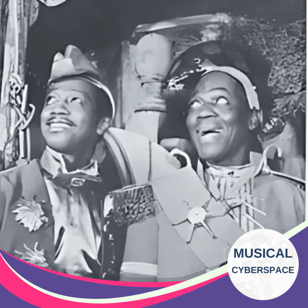 Bill “Bojangles” Robinson and fellow cast member in full costume in the original Broadway production of MEMPHIS BOUND! (1945), a jazz adaptation of Gilbert and Sullivan’s H.M.S. PINAFORE.