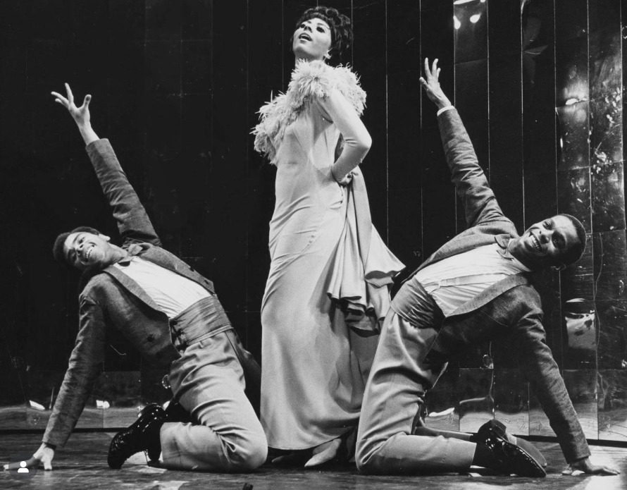 Alan Weeks, Leslie Uggams and Winston DeWitt Hemsley in the Broadway production of HALLELUJAH, BABY!, posed mid-performance in period costumes reflecting the show’s shifting historical eras.
